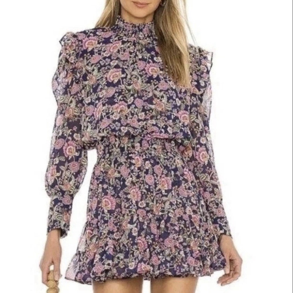 MISA Los Angeles Mini‎ Dress Size XS Gianna Floral Chiffon Puff Sleeve Flirty